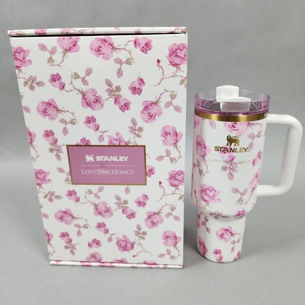 BRAND NEW UNBOXED LoveShack Fancy Stanley 40oz Ribbon Rosa Quencher.